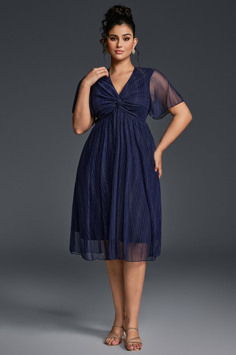 Curveins Plus Size V-Neck Batwing Sleeve Knot Waist Maxi Dress