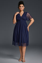 Curveins Plus Size V-Neck Batwing Sleeve Knot Waist Maxi Dress