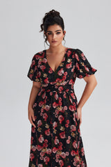 Curveins Plus Size Random Floral Printed Maxi Dress