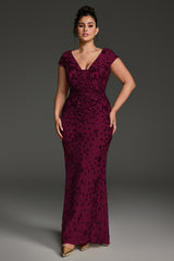 Curveins Plus Size One-Shoulder Side Slit and Waist Cinch Maxi Dress