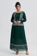 Curveins Plus Size Square Neck Long Sleeve Pleated Waist Maxi Dress