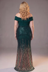 Curveins Plus Size Off Shoulder Sequin Patchwork Bodycon Elegant Maxi Dress