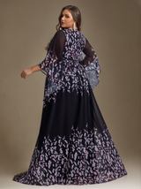 Curveins Elegant Plus Size V-Neck Batwing Sleeve Long Dress with Floral Print