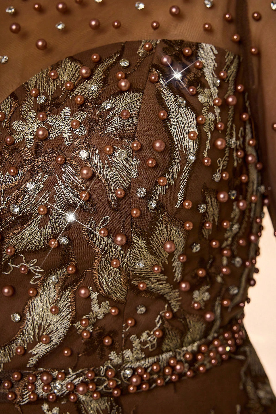 Curveins Plus Size Elegant Round Neck Sequin Floral Pattern Long Sleeve Split Maxi Dress