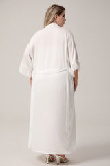 Curveins Plus Size Long Satin Chiffon Feather Sleeve Relaxed Fit Robe Sleepwear