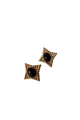 Curveinse Woven Geometric Black Onyx Oval Statement Earrings