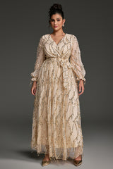 Curveins Plus Size V-Neck Sequin Tassel High-Waist Maxi Dress