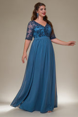 Curveins Plus Size V-Neck Sequin Floral Patchwork Maxi Dress