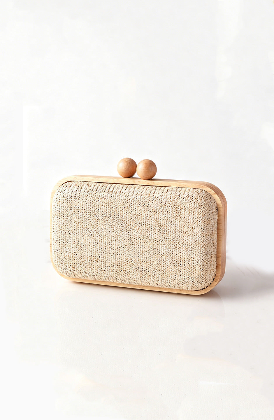 Curveinse Elegant Wooden Frame Woven Evening Bag