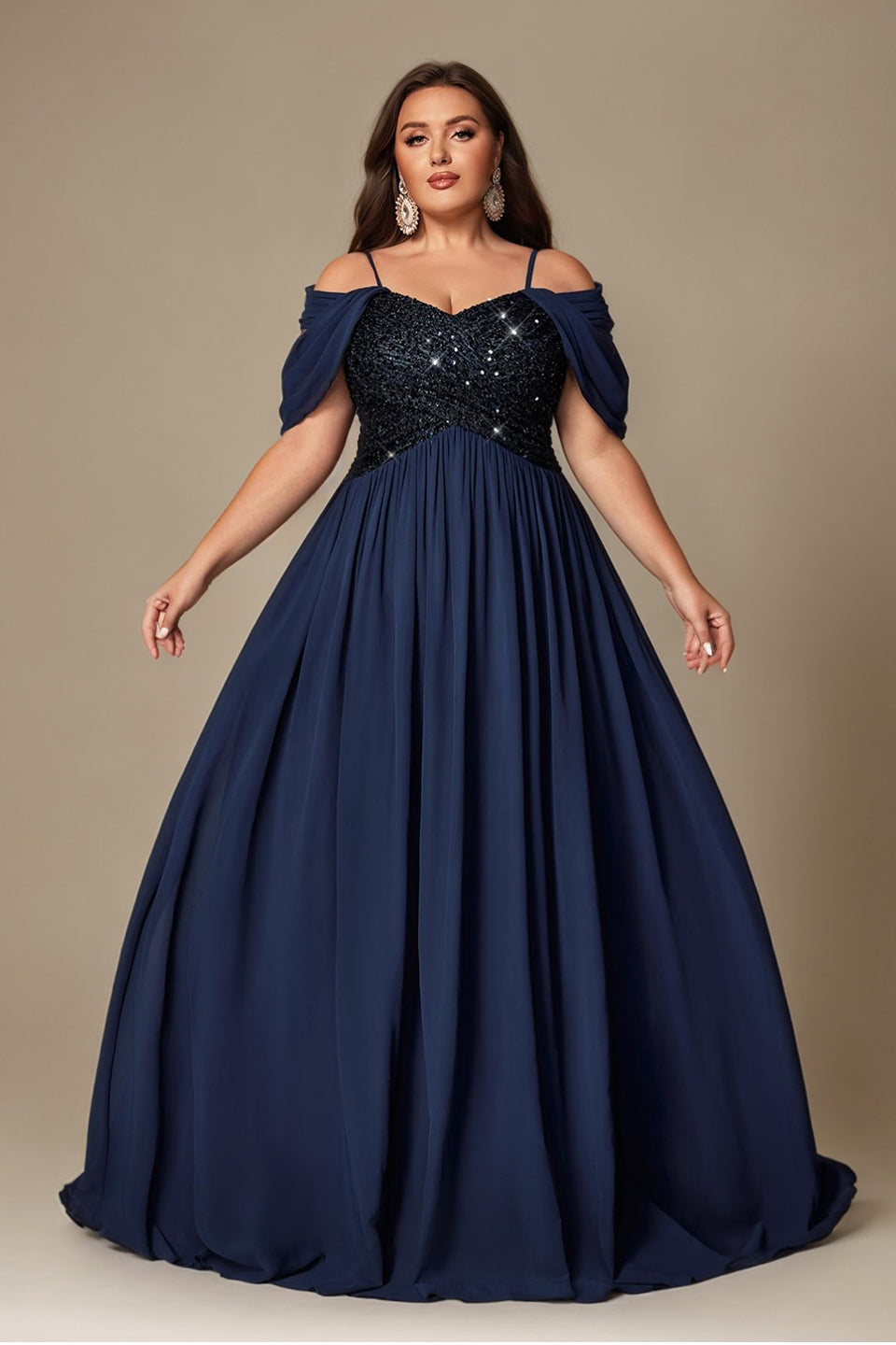 Curveins Plus Size Off-Shoulder Short Sleeve A-Line Maxi Dress