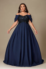 Curveins Plus Size Off-Shoulder Short Sleeve A-Line Maxi Dress
