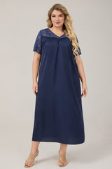Curveins Plus Size Ice Silk Short Sleeve Loose Fit Comfortable Sleep Dress