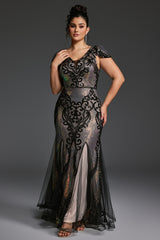 Curveins Plus Size Sequin V-Neck Bodycon Maxi Dress