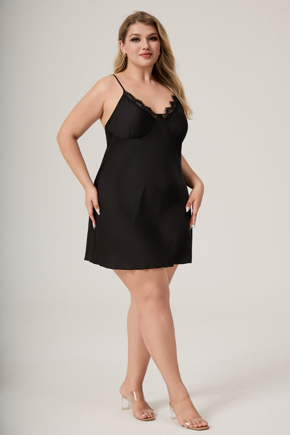 Curveins Plus Size Lace Front Crisscross Back Cami Sleep Top, Sexy Chic Loungewear