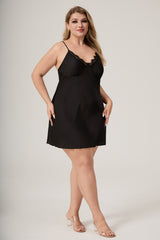 Curveins Plus Size Lace Front Crisscross Back Cami Sleep Top, Sexy Chic Loungewear