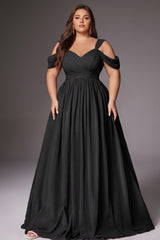 Curveins Plus Size Sleeveless V Neck Ruched Waist Flowing Elegant Maxi Dress