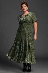 Curveins Plus Size Velvet V-Neck Ruched  Dress