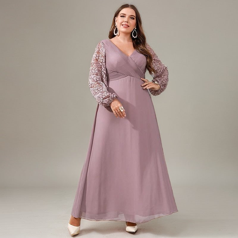 Curveins Plus Size V Neck Lantern Sleeve Sequin Evening Maxi Dress