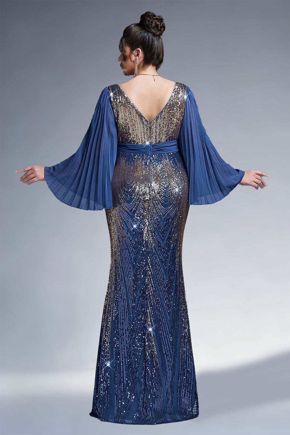 Curveins Plus Size Sparkling V-Neck Batwing Long-Sleeve Curve-Fit Maxi Dress