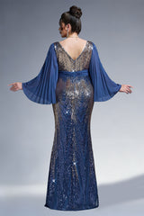 Curveins Plus Size Sparkling V-Neck Batwing Long-Sleeve Curve-Fit Maxi Dress