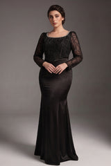 Curveins Plus Size Round Neck Long Sleeve Patchwork Ruched Waist Bodycon Maxi Dress