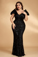 Curveins Plus Size V Neck Short Sleeve Sequin Bodycon Maxi Dress