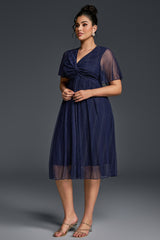 Curveins Plus Size V-Neck Batwing Sleeve Knot Waist Maxi Dress