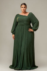 Curveins Plus Size Cross Neck Lantern Sleeve Waist Slim Maxi Dress