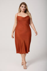 Curveins Plus Size Satin Cowl Neck Spaghetti Strap Loose Fit Sleep Dress