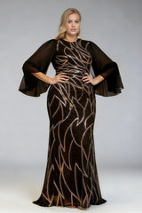 Curveins Plus Size Round Neck Striped Sequin Batwing Sleeve Maxi Dress