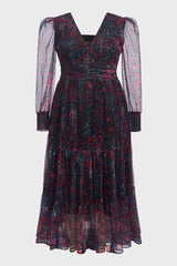Curveins Plus Size V-Neck Floral Asymmetrical Hem Maxi Dress