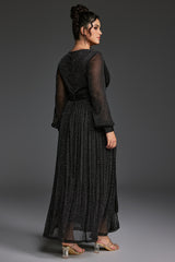 Curveins Plus Size V-Neck Lantern Sleeve Slit Hem Maxi Dress