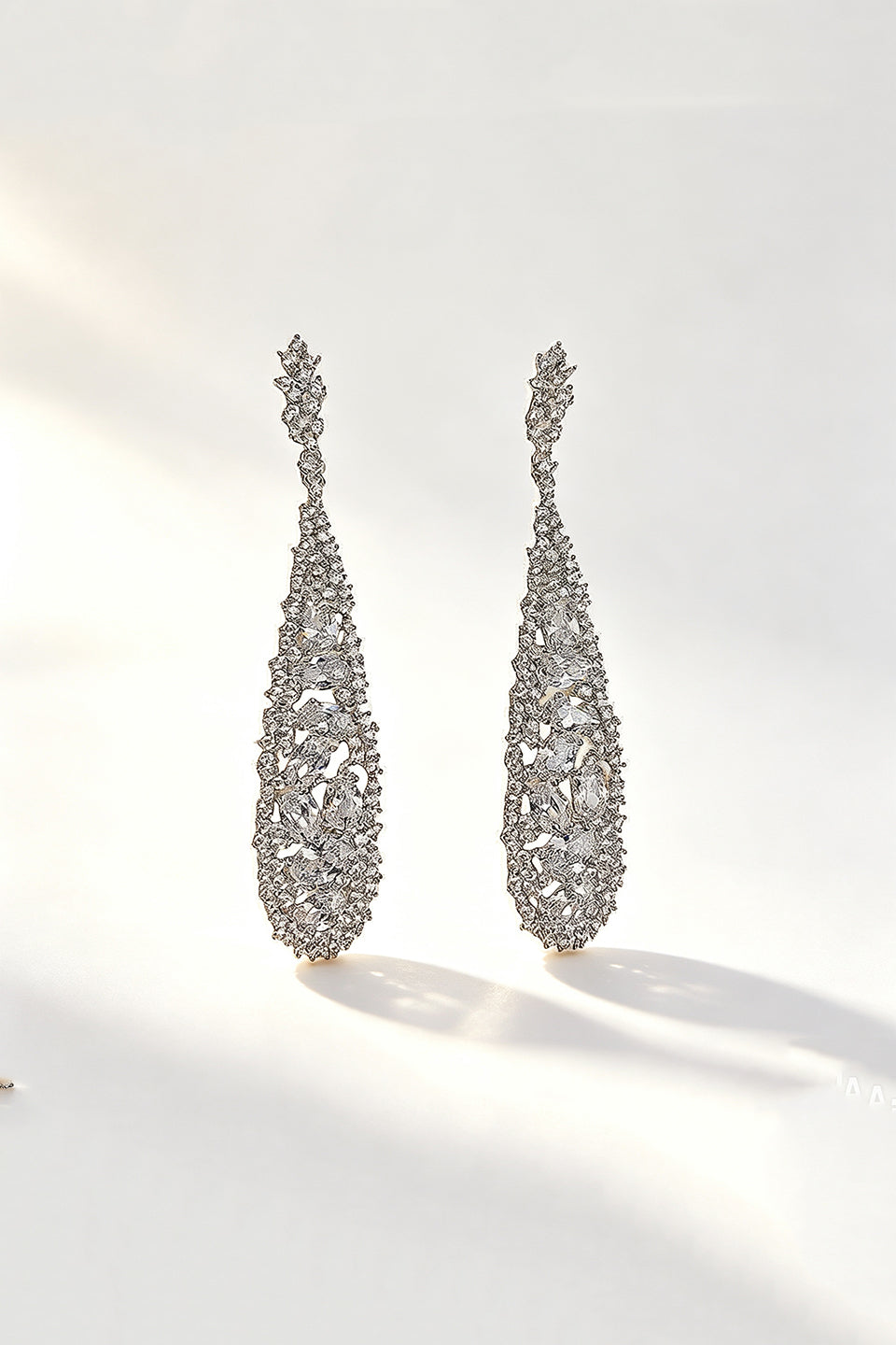 Curveinse Luxury Sparkling Zirconia Long Drop Earrings