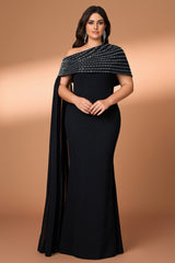 Curveins Plus Size Asymmetric One-Shoulder Rhinestone Detail Dress
