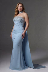 Curveins Plus Size Bandeau Fitted Waist Mermaid Long Dress Evening Gown