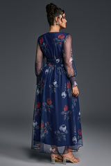 Curveins Plus Size V-Neck Floral Mesh Maxi Dress
