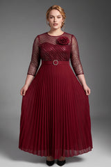 Curveins Plus Size Chic Round Neck Ruched Detail Long Sleeve Maxi Dress