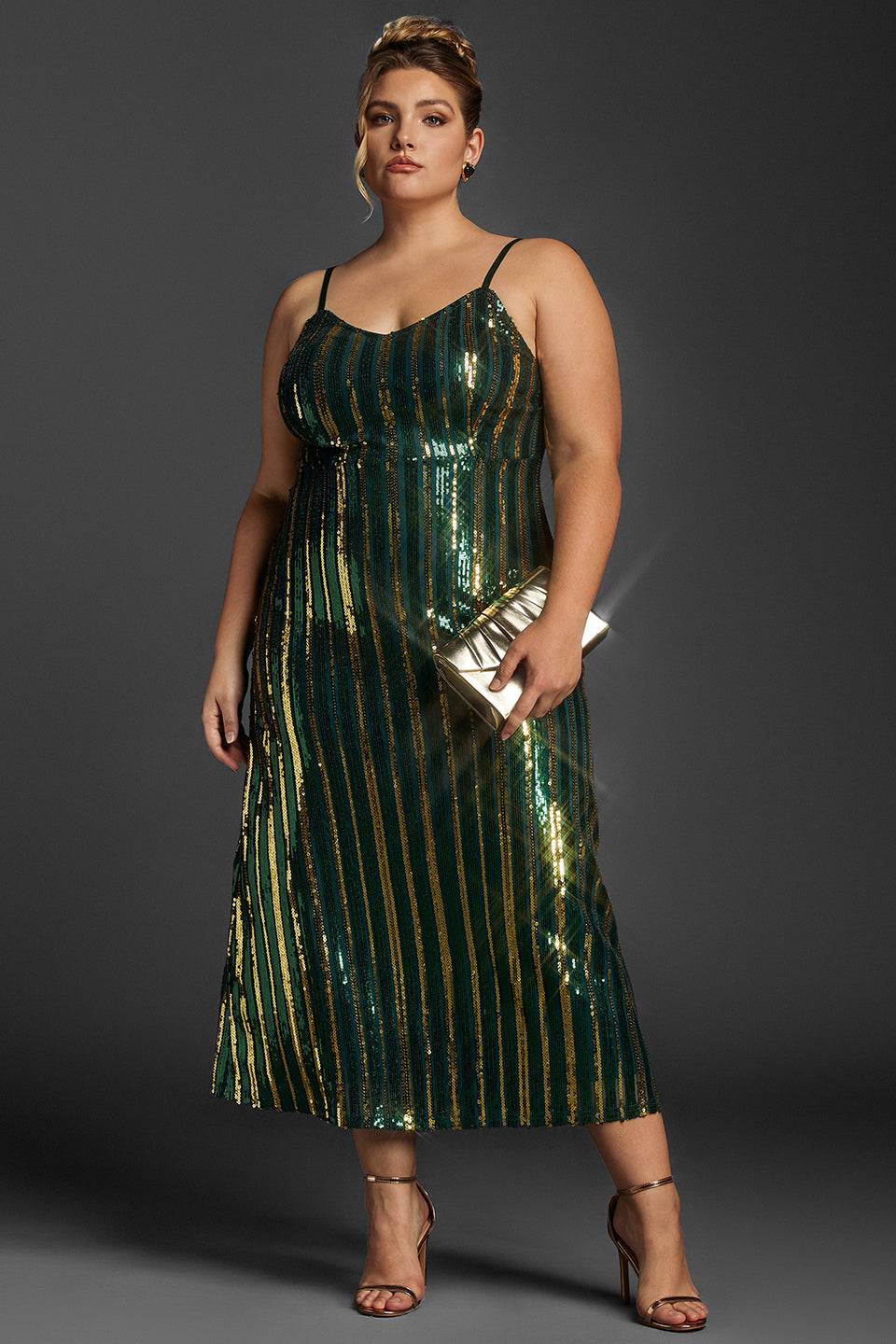 Honey Plus Size Printed V-Neck Long Sleeve Maxi Dress