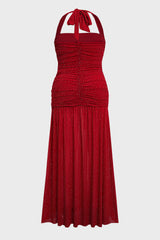 Curveins Plus Size Sleeveless Tie Detail High Slit Solid Color Rhinestone Maxi Dress