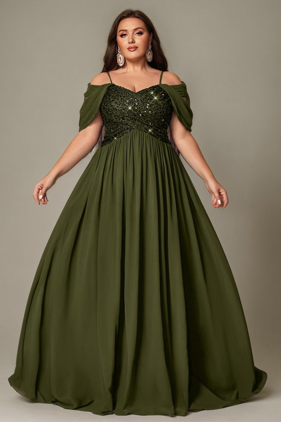 Curveins Plus Size Off-Shoulder Short Sleeve A-Line Maxi Dress