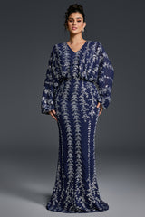 Curveins Plus Size V-Neck Vertical Sequin Bodycon Maxi Dress Elegant Evening Wear