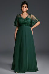 Curveins Plus Size V-Neck Batwing Sleeve Printed Maxi Dress