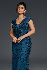 Curveins Plus Size One-Shoulder Side Slit and Waist Cinch Maxi Dress