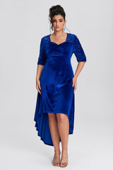 Curveins Plus Size Asymmetric Hem Velvet Maxi Dress With Sequin