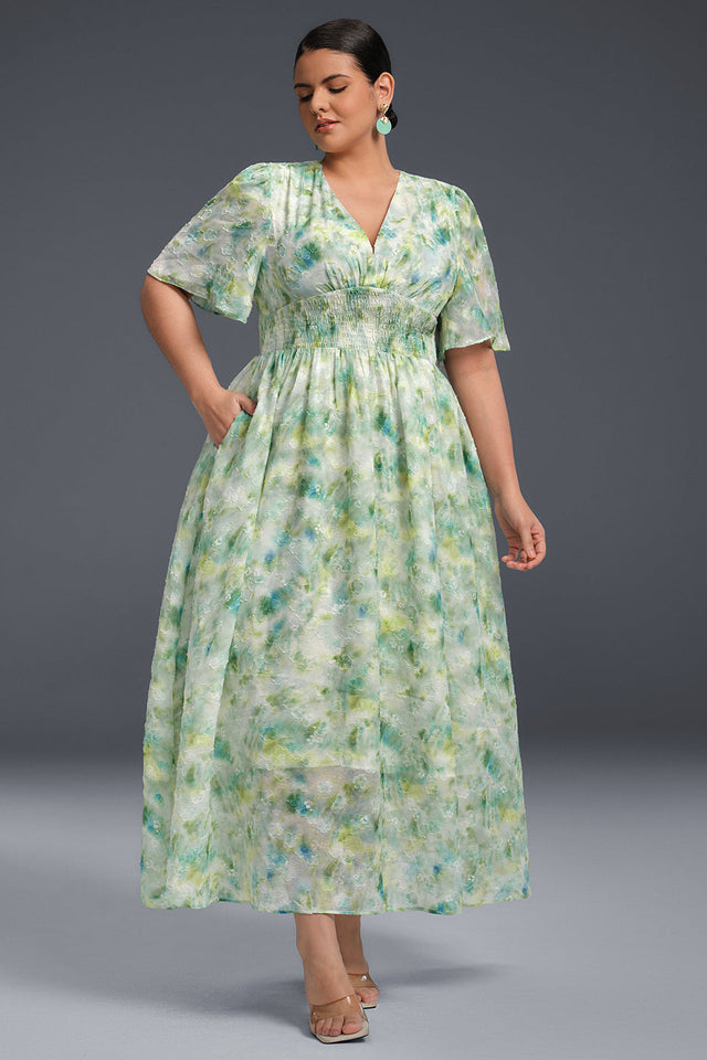 Plus Size Floral Print V-Neck Long Sleeve Maxi Dress main image 1