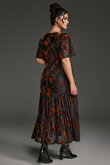 Curveins Plus Size Velvet V-Neck Ruched  Dress