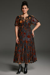 Curveins Plus Size Velvet V-Neck Ruched  Dress