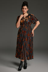 Curveins Plus Size Velvet V-Neck Ruched  Dress