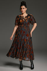 Curveins Plus Size Velvet V-Neck Ruched  Dress