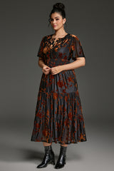 Curveins Plus Size Velvet V-Neck Ruched  Dress